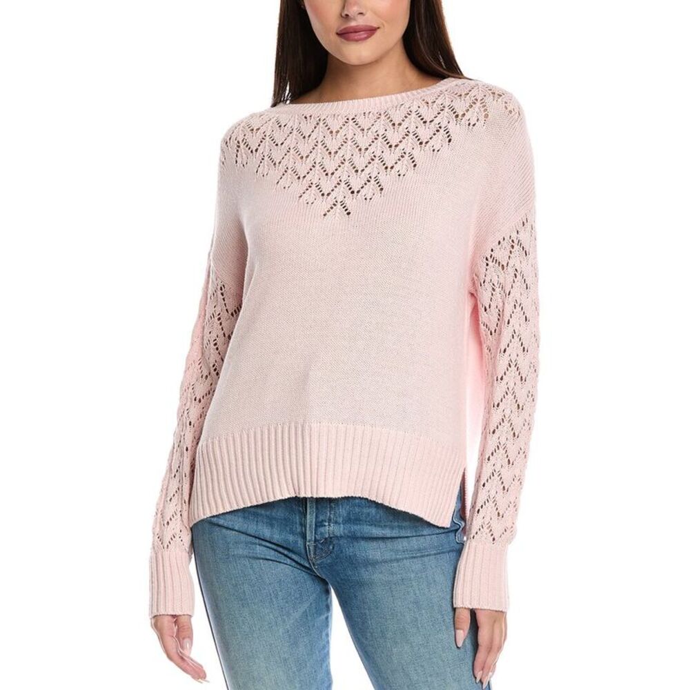 &Isla Womens  Faith Pointelle Stitch Cashmere-Blend Sweater, Pink